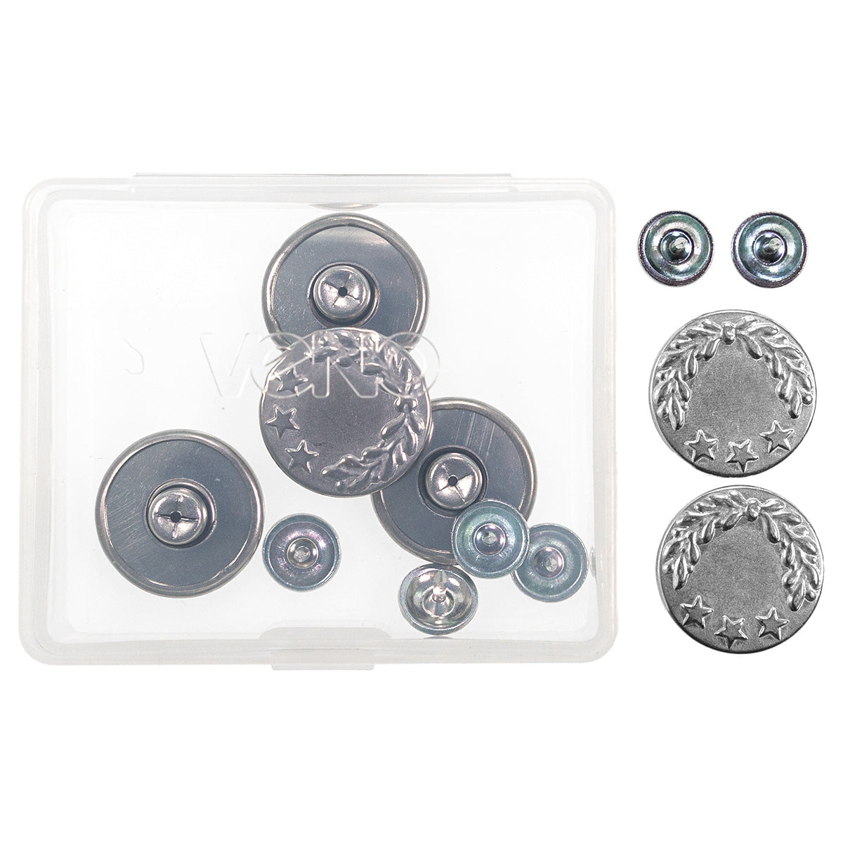 Nahaufnahme Jeansknopf 20 mm in Silber von VENO – Detail der Metalloberfläche und Prägung